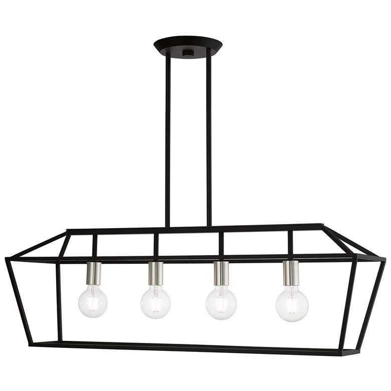 Image 1 Devone 4 Light Black Linear Chandelier with Brushed Nickel Accents