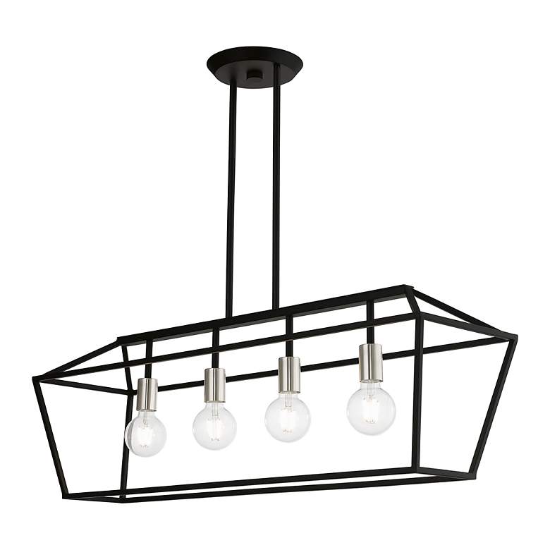 Image 6 Devone 4 Light Black Linear Chandelier with Brushed Nickel Accents more views