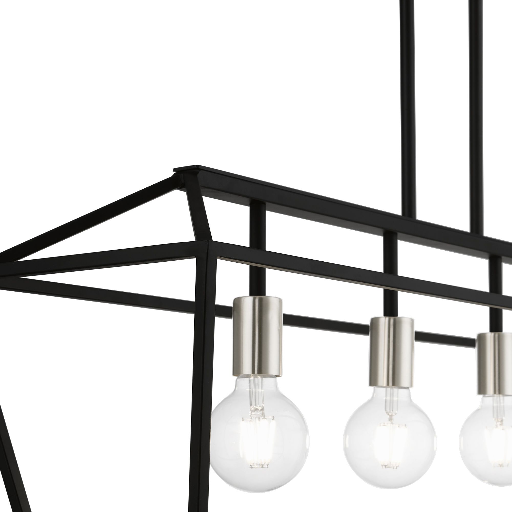 Devone 4 Light Black Linear Chandelier with Brushed Nickel Accents