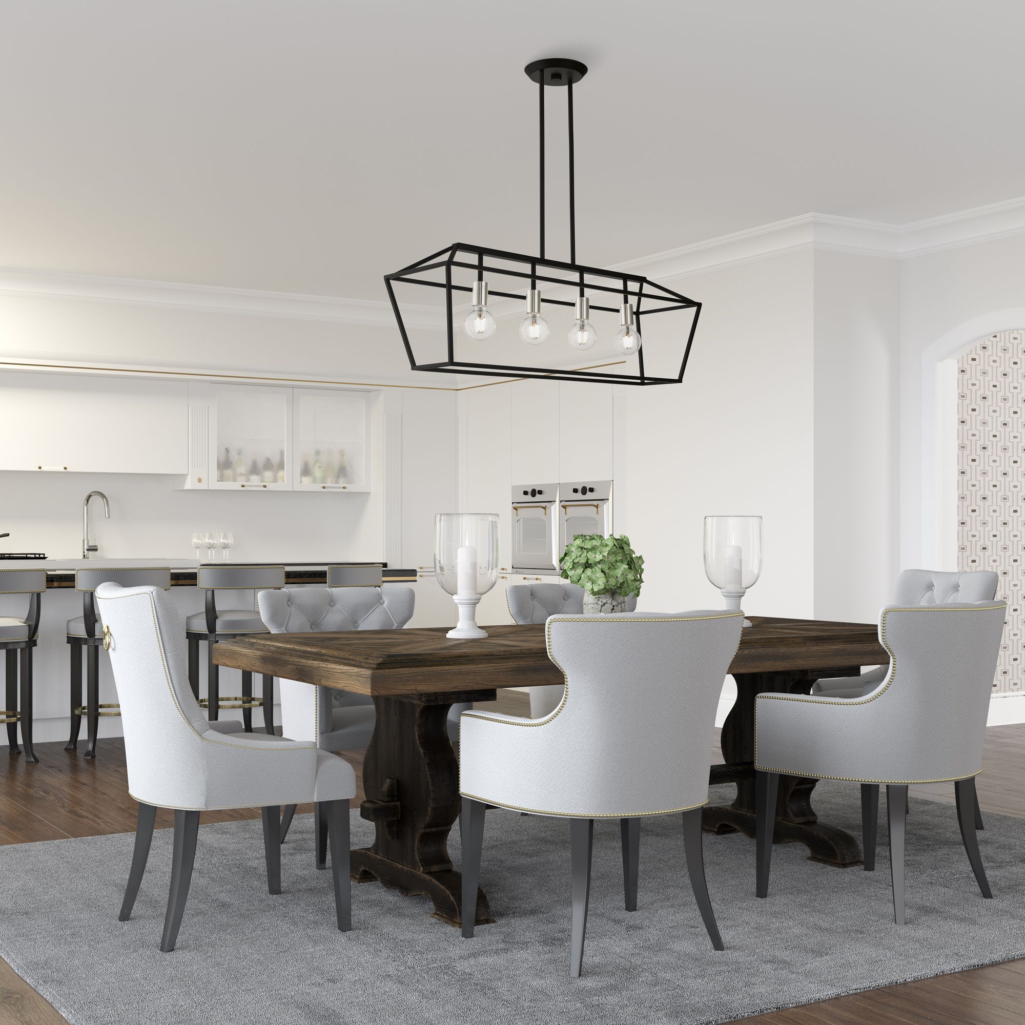 Devone 4 Light Black Linear Chandelier with Brushed Nickel Accents