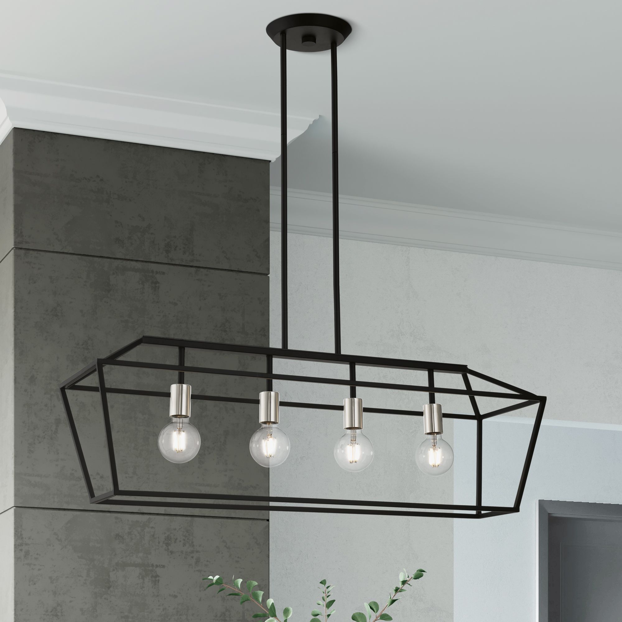 Devone 4 Light Black Linear Chandelier with Brushed Nickel Accents