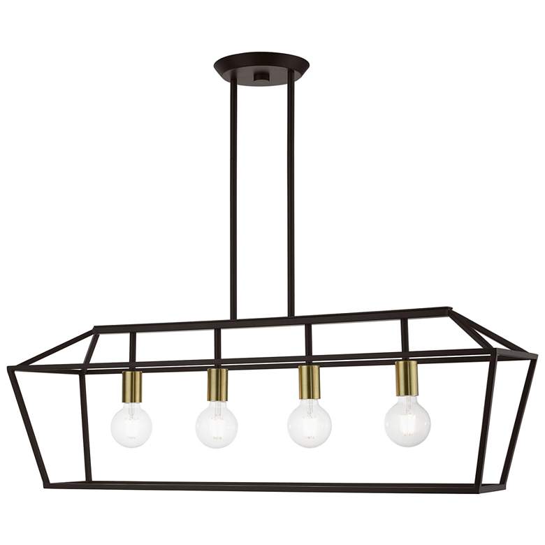 Image 1 Devone 4 Light Bronze Linear Chandelier with Antique Brass Accents