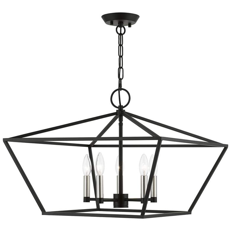 Image 1 Devone 5 Light Black Chandelier with Brushed Nickel Accents