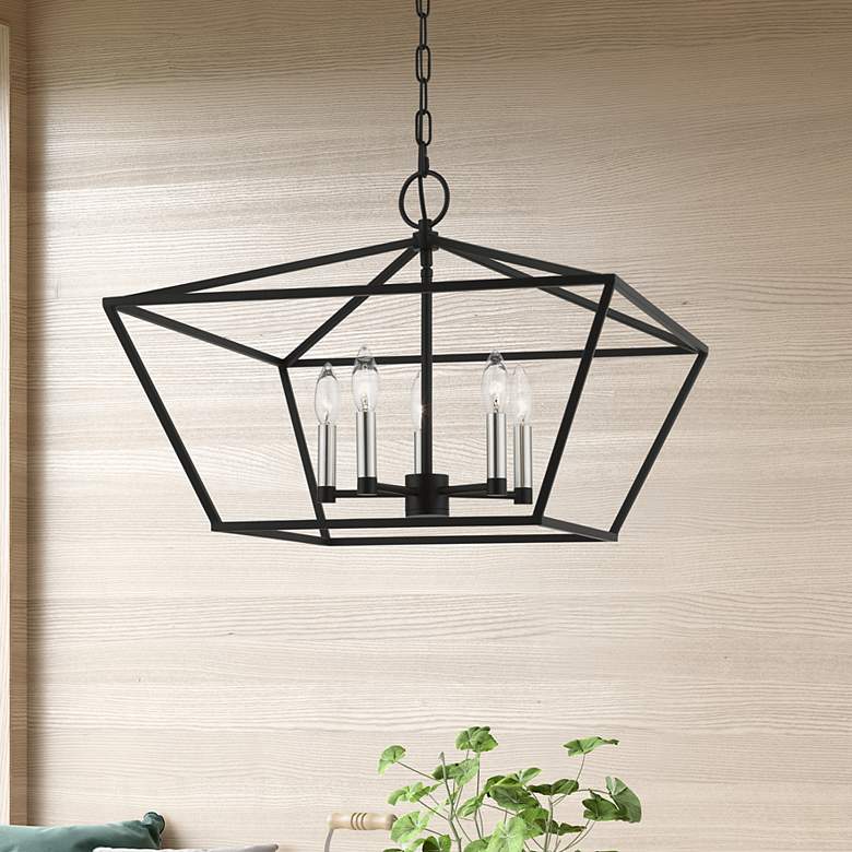 Image 1 Devone 5 Light Black Chandelier with Brushed Nickel Accents