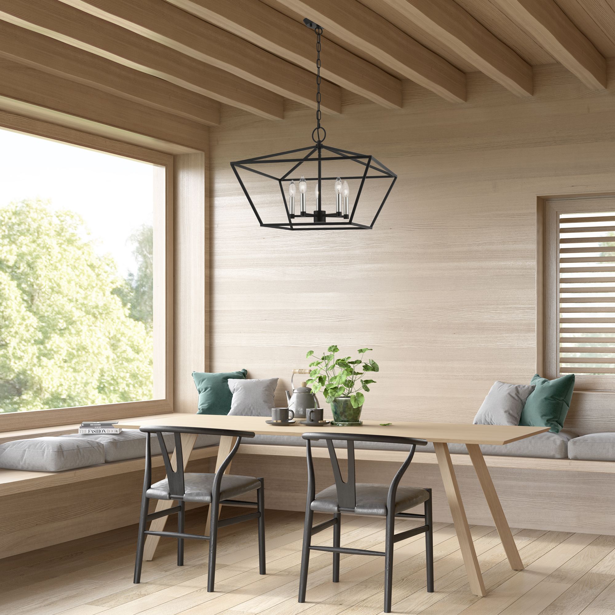 Devone 5 Light Black Chandelier with Brushed Nickel Accents