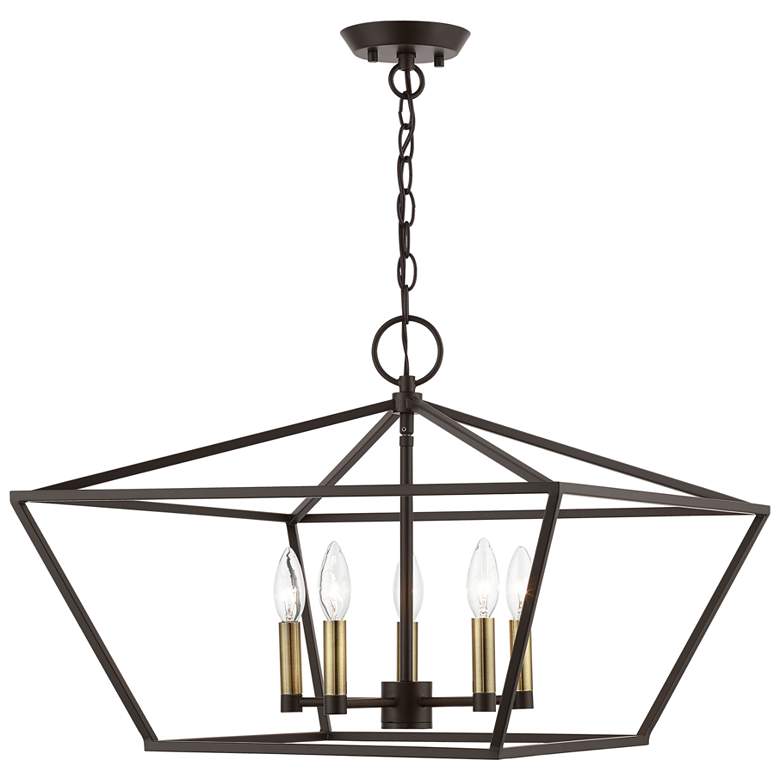 Image 1 Devone 5 Light Bronze Chandelier with Antique Brass Accents