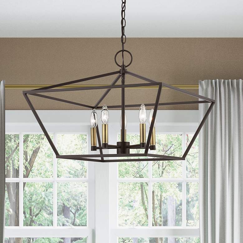 Image 1 Devone 5 Light Bronze Chandelier with Antique Brass Accents