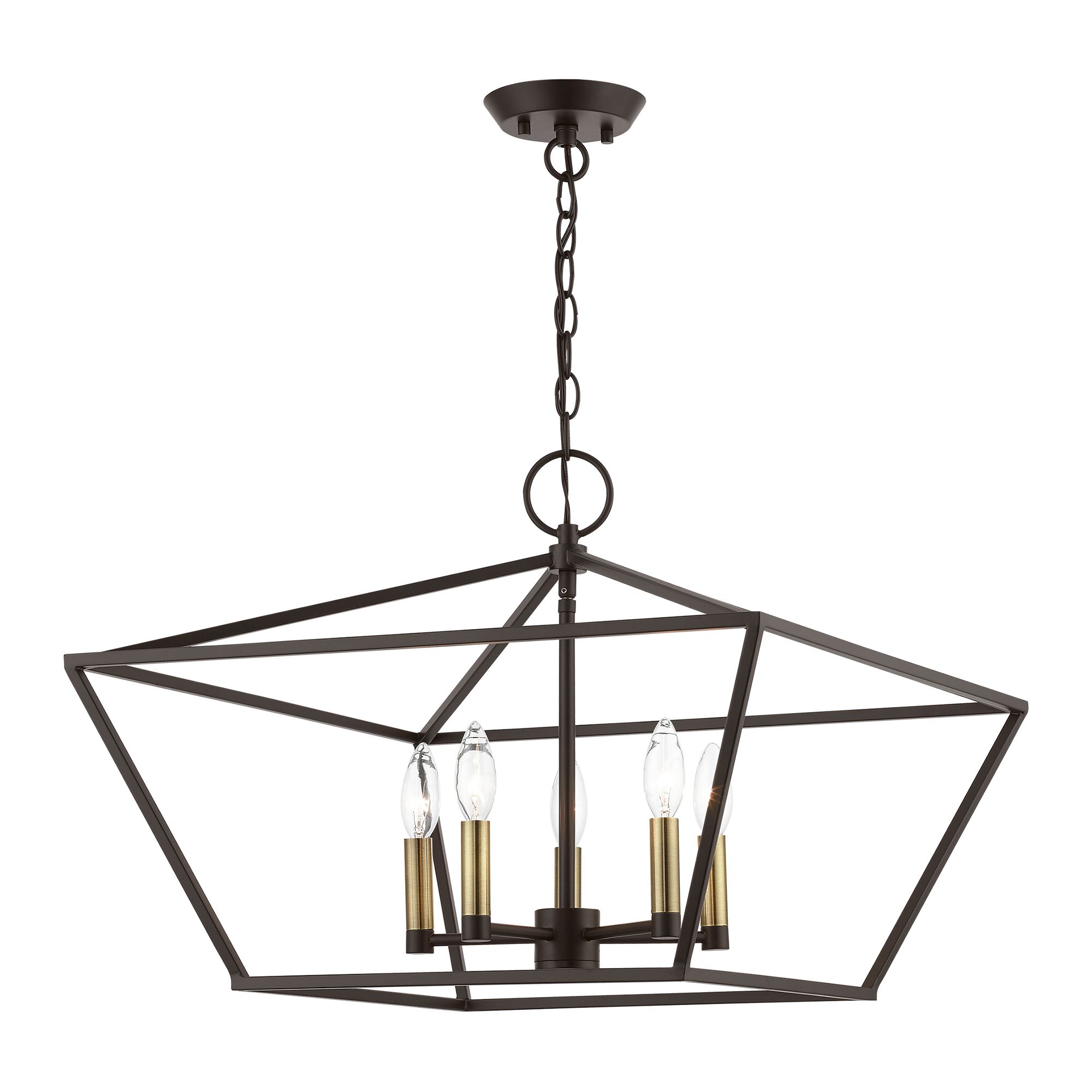 Image 3 Devone 5 Light Bronze Chandelier with Antique Brass Accents more views