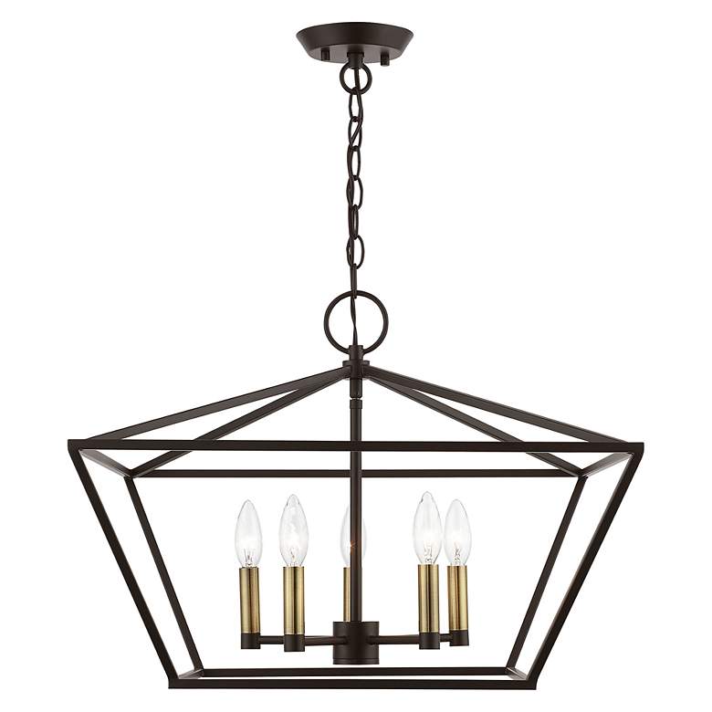 Image 5 Devone 5 Light Bronze Chandelier with Antique Brass Accents more views