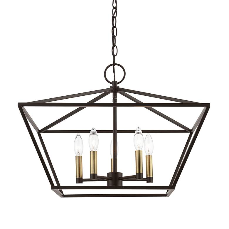 Image 6 Devone 5 Light Bronze Chandelier with Antique Brass Accents more views