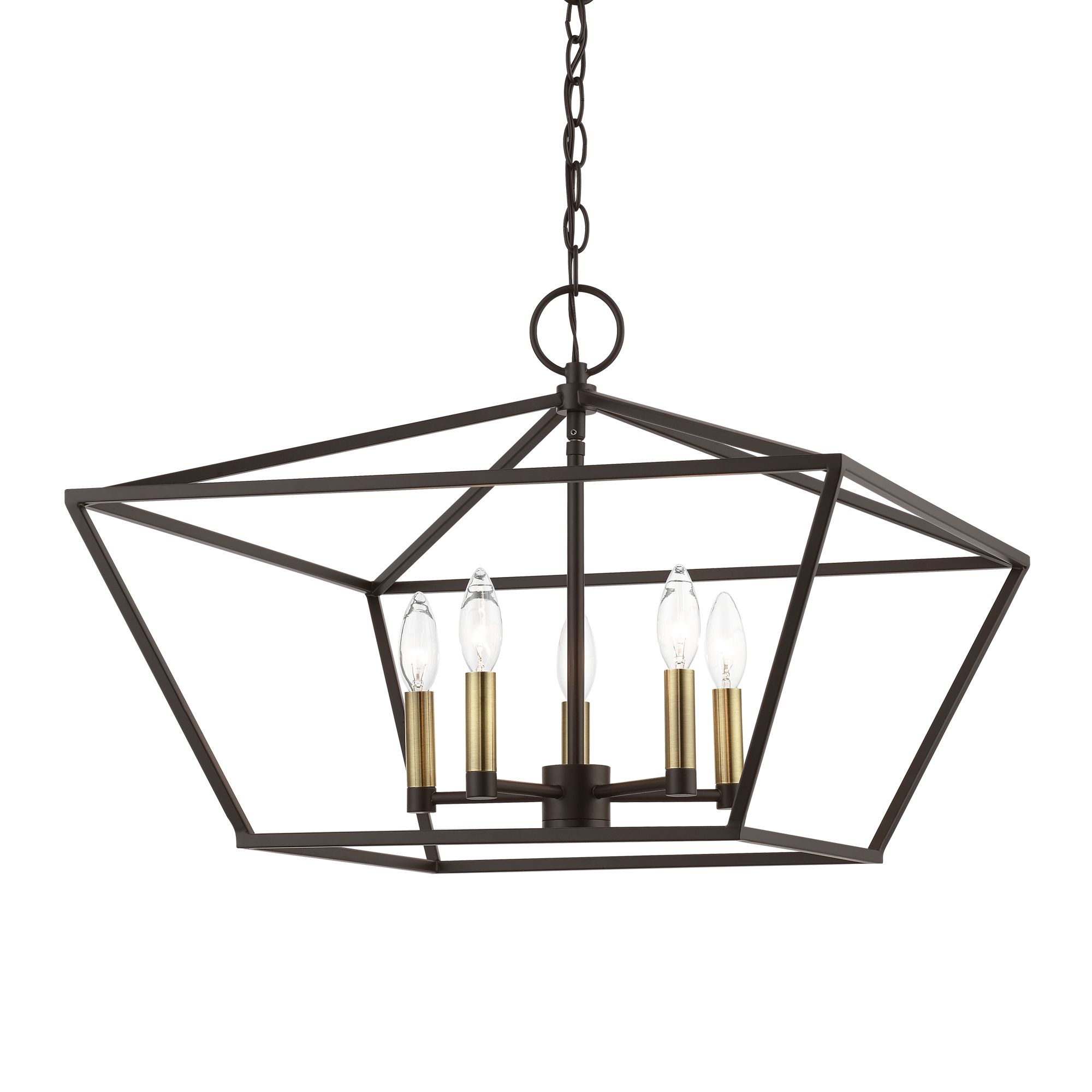 Image 7 Devone 5 Light Bronze Chandelier with Antique Brass Accents more views