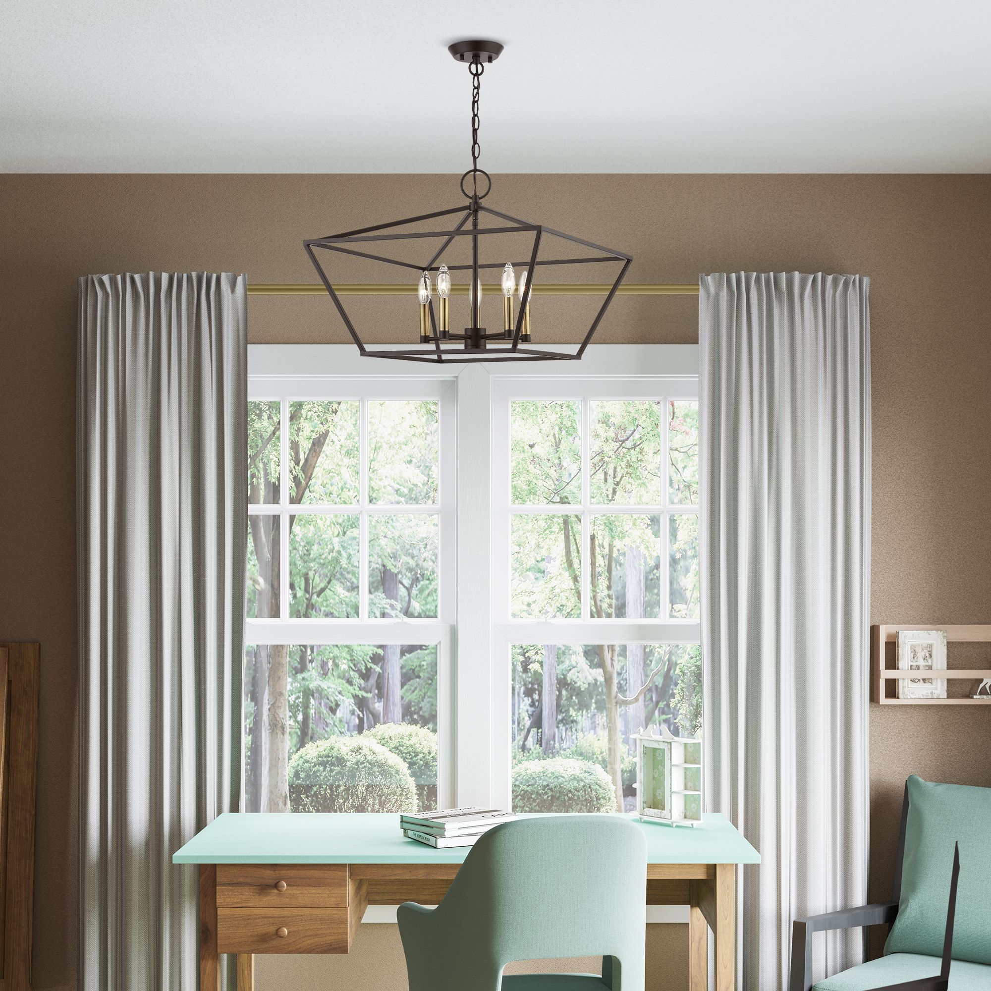 Devone 5 Light Bronze Chandelier with Antique Brass Accents