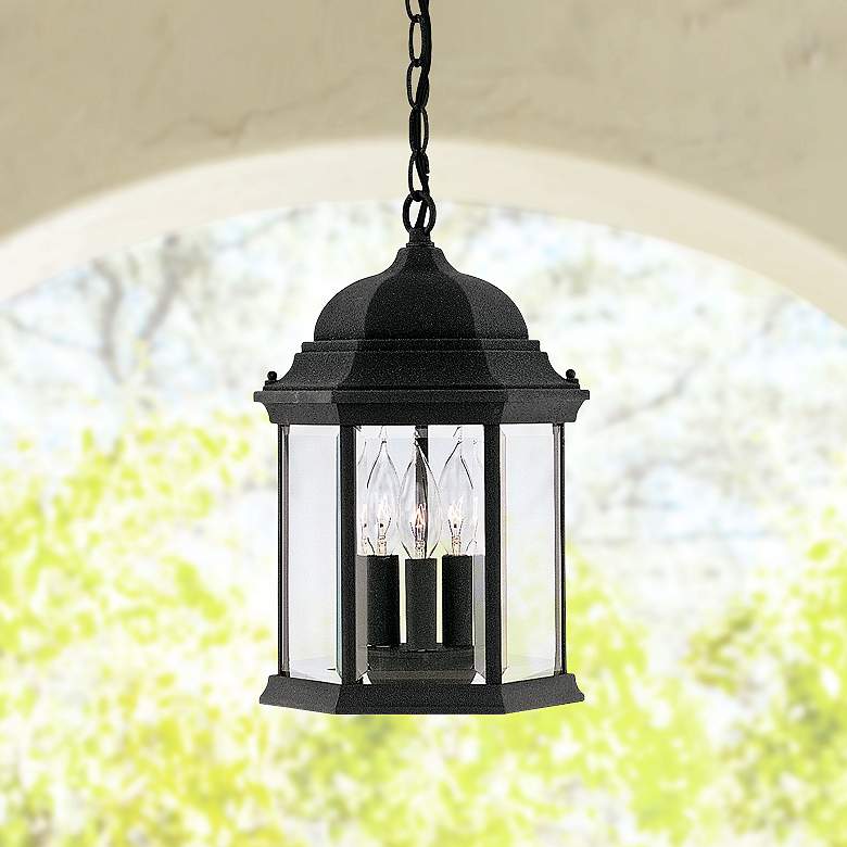 Image 1 Devonshire 15 inchH 3-Light Black Outdoor Hanging Light