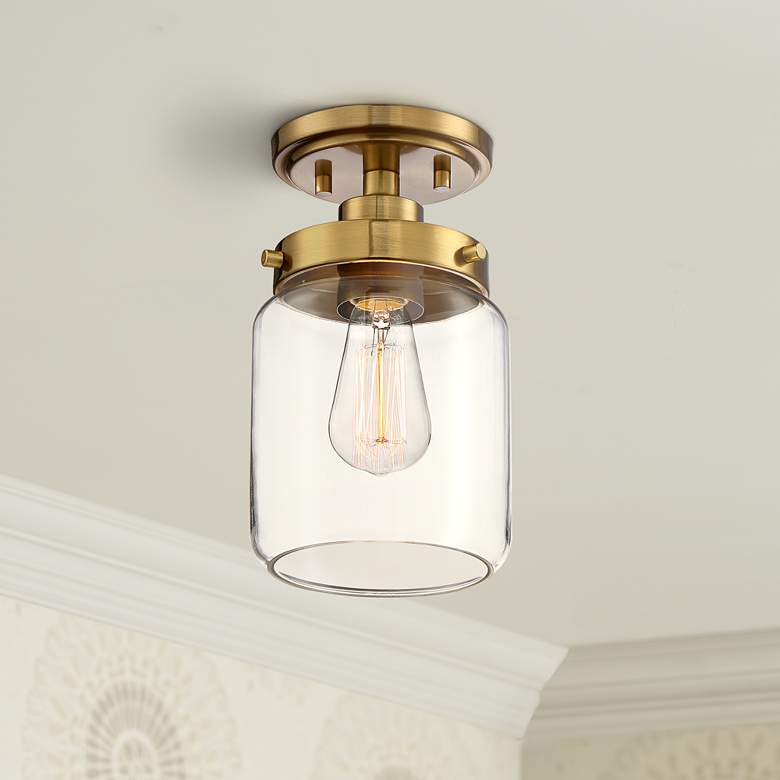 Image 1 Devonshire 6 inch Wide Brass and Glass Ceiling Light