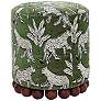 1_Dex Olive Green Leopard Jacquard Fabric Round Ottoman