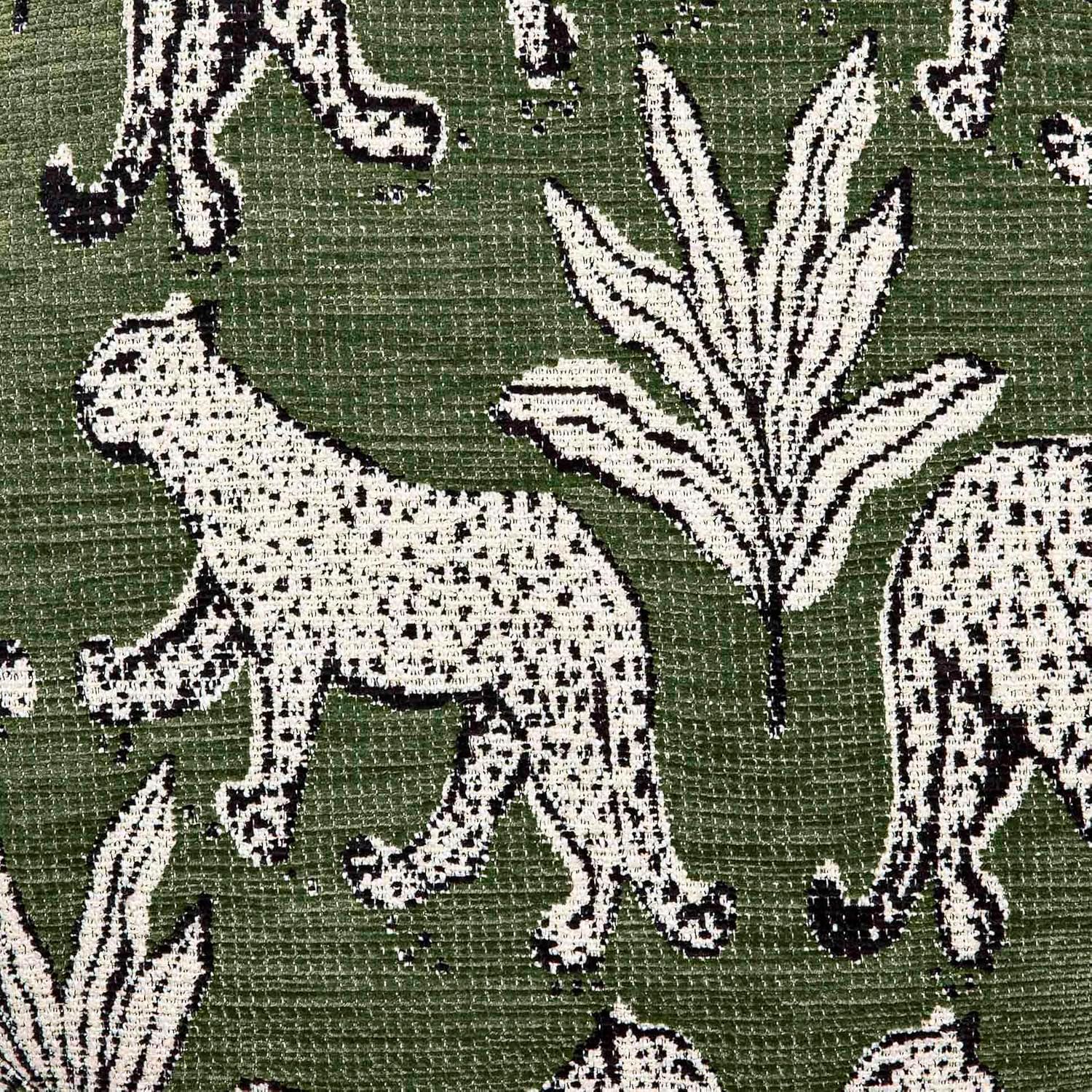 Image 2 Dex Olive Green Leopard Jacquard Fabric Round Ottoman more views