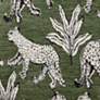2_Dex Olive Green Leopard Jacquard Fabric Round Ottoman more views