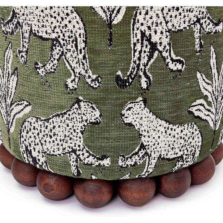 Image 3 Dex Olive Green Leopard Jacquard Fabric Round Ottoman more views