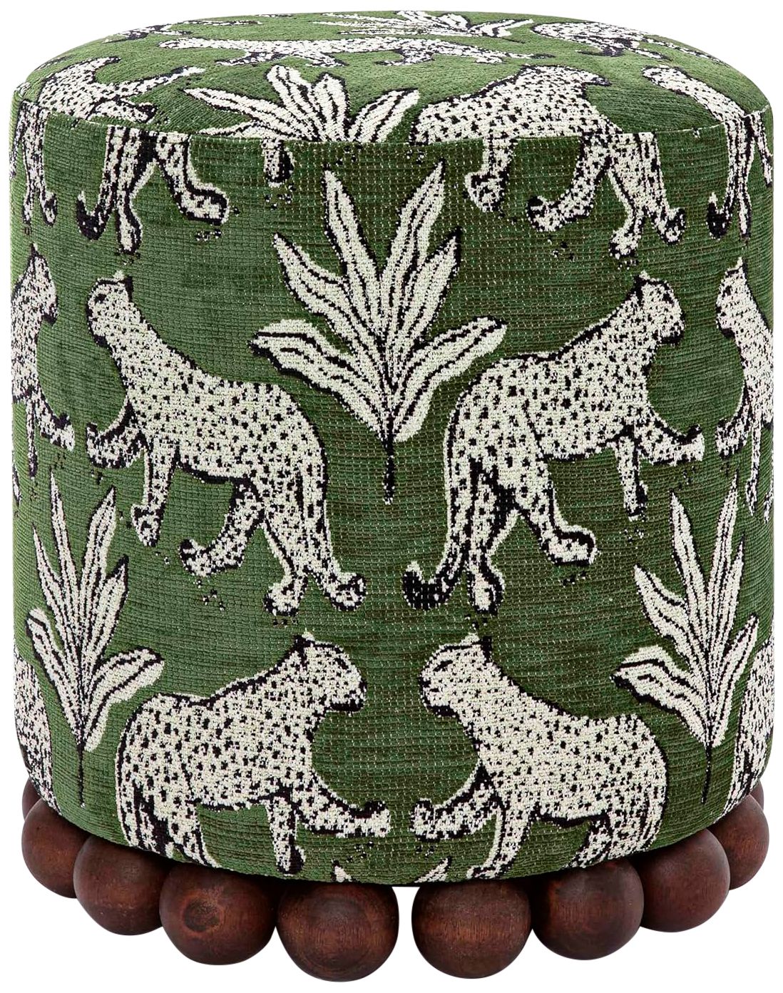 Image 4 Dex Olive Green Leopard Jacquard Fabric Round Ottoman more views