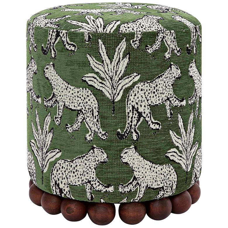 Image 4 Dex Olive Green Leopard Jacquard Fabric Round Ottoman more views