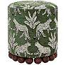 4_Dex Olive Green Leopard Jacquard Fabric Round Ottoman more views