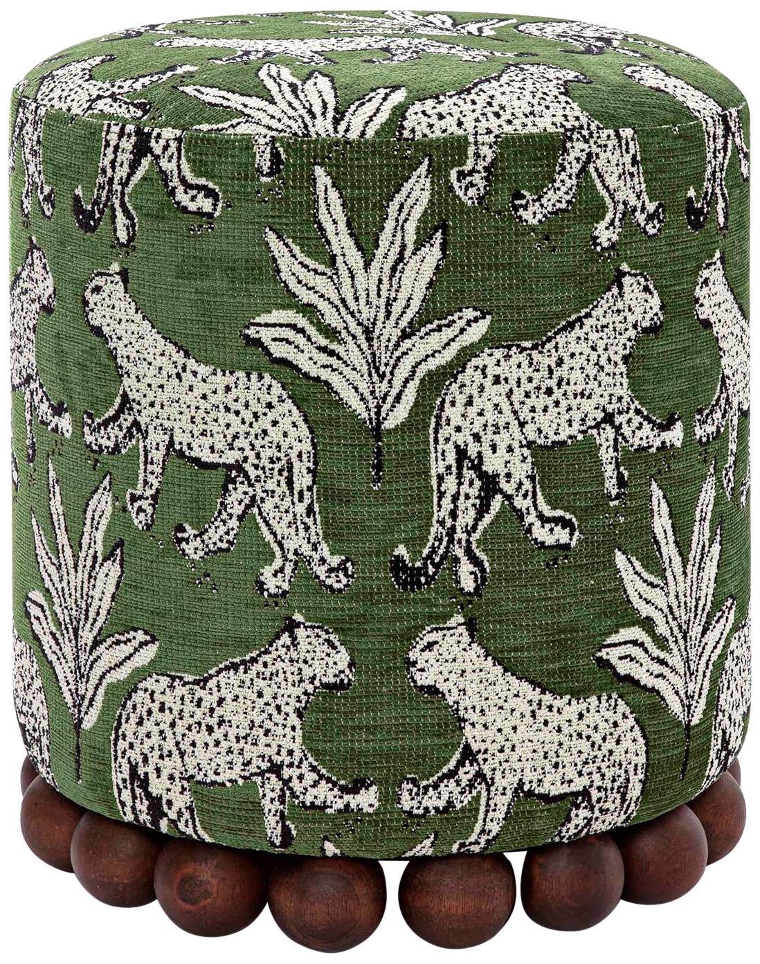Image 5 Dex Olive Green Leopard Jacquard Fabric Round Ottoman more views