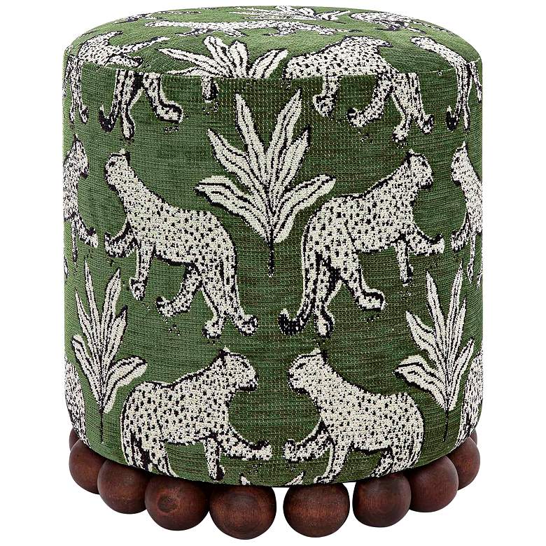 Image 5 Dex Olive Green Leopard Jacquard Fabric Round Ottoman more views