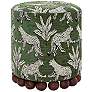 5_Dex Olive Green Leopard Jacquard Fabric Round Ottoman more views