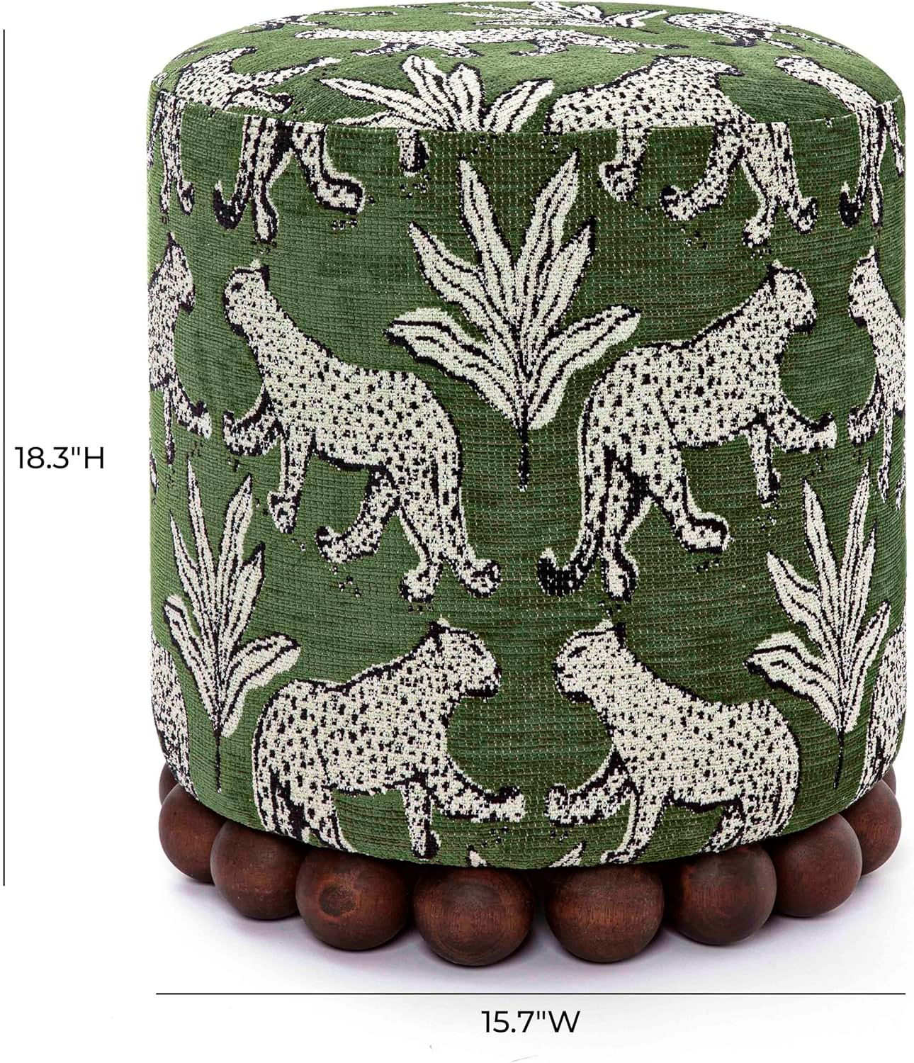 Image 6 Dex Olive Green Leopard Jacquard Fabric Round Ottoman more views