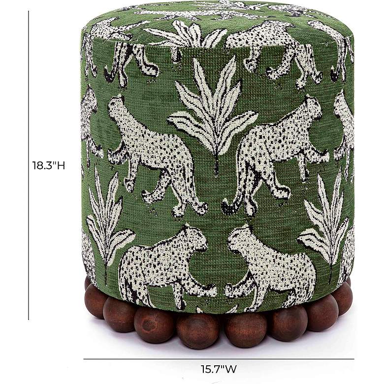 Image 6 Dex Olive Green Leopard Jacquard Fabric Round Ottoman more views