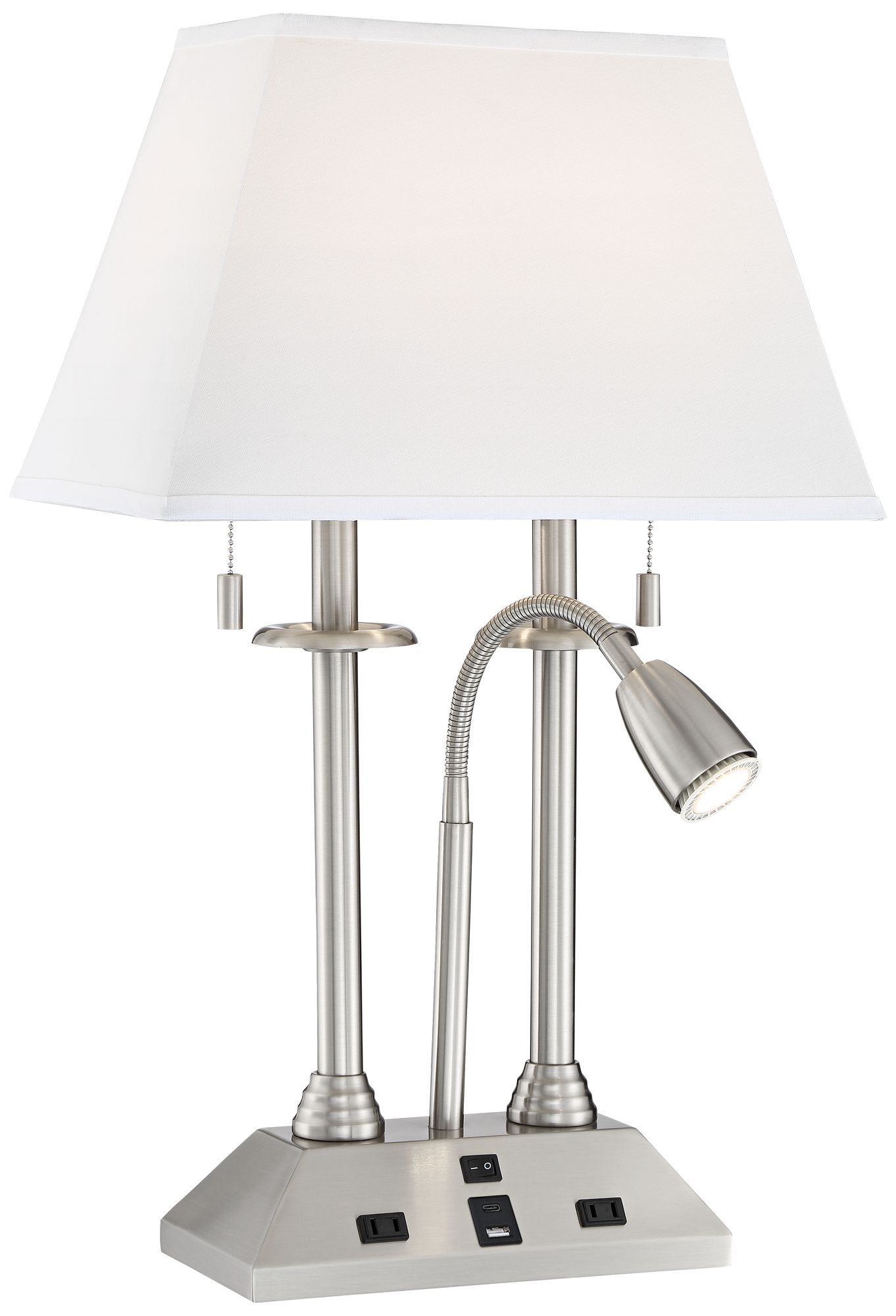 Dexter Nickel Finish Desk Lamp with USB Port and Outlets 56F78