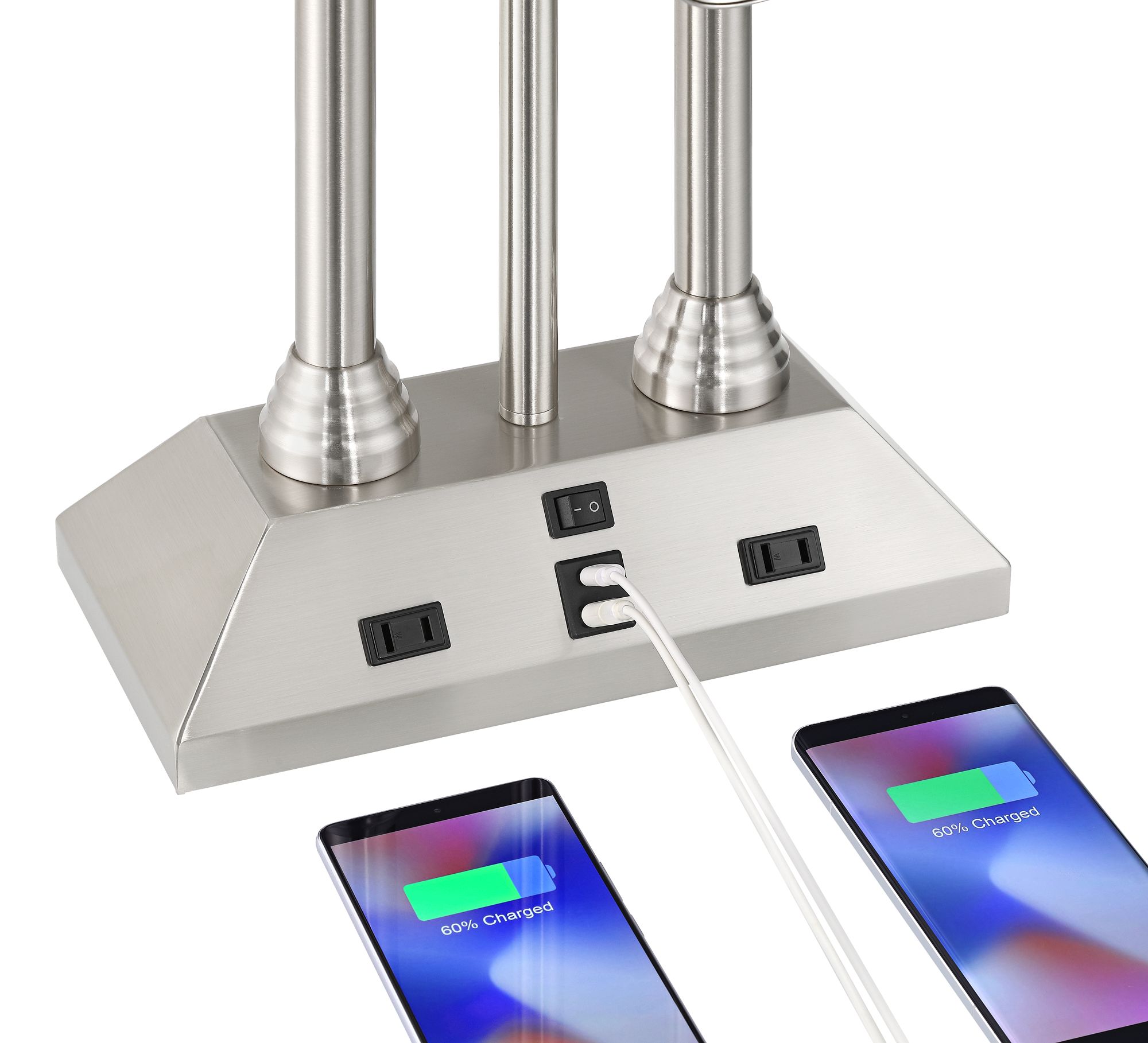 Dexter Nickel Finish Desk Lamp with USB Port and Outlets 56F78