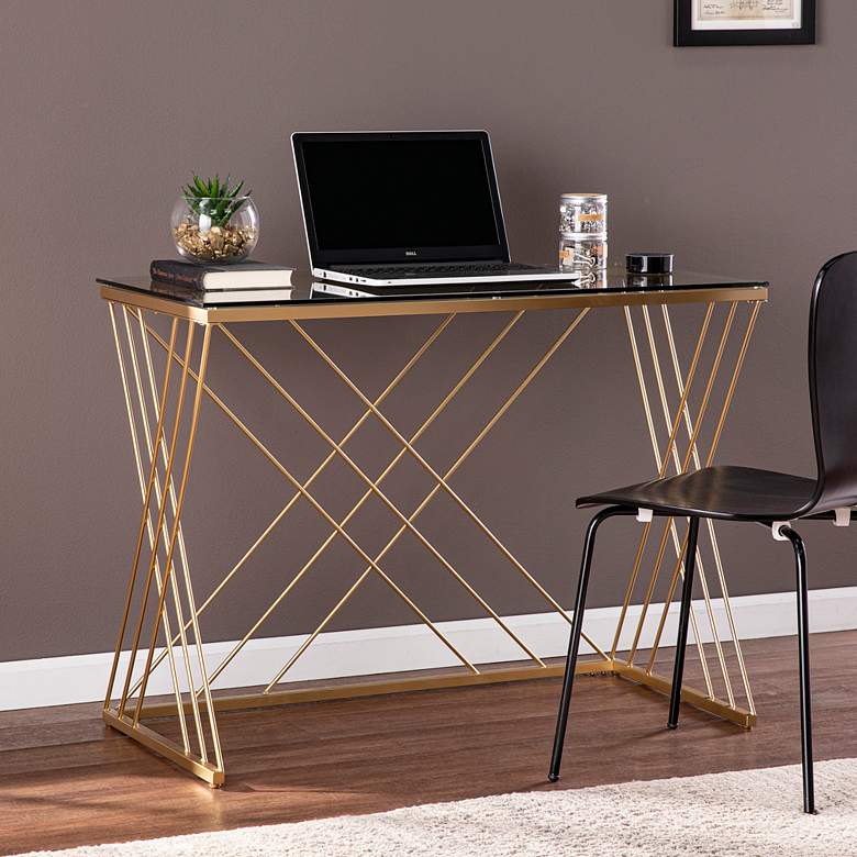 Image 1 Dezby 40 inch Wide Gold Metal Rectangular Writing Desk