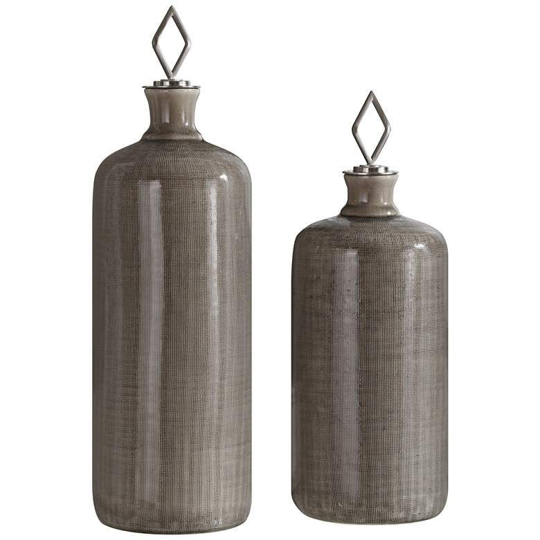 Image 1 Dhara Light Taupe Glaze Decorative Bottles - Set of 2