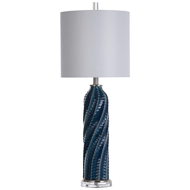 Image 2 Diagonal Textured Glossy Turquoise Blue Ceramic Table Lamp