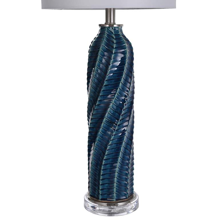 Image 4 Diagonal Textured Glossy Turquoise Blue Ceramic Table Lamp more views