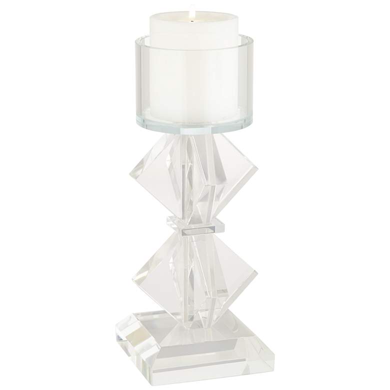 Image 1 Diamond 11 1/2" High 2-Stack Shiny Clear Glass Pillar Candle Holder