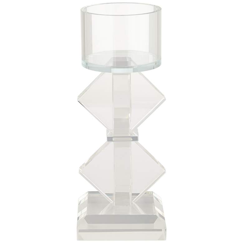 Image 4 Diamond 11 1/2 inch High 2-Stack Shiny Clear Glass Pillar Candle Holder more views