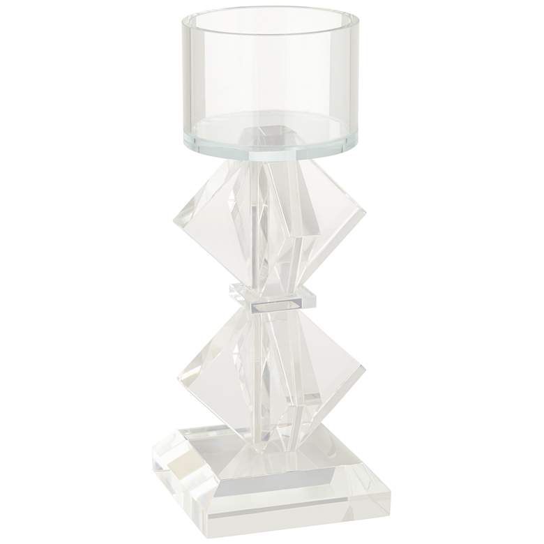 Image 5 Diamond 11 1/2" High 2-Stack Shiny Clear Glass Pillar Candle Holder more views