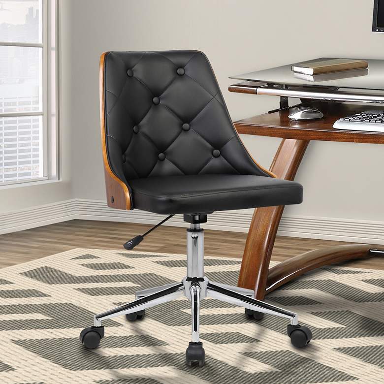Image 1 Diamond Black Faux Leather Swivel Button Tufted Office Chair