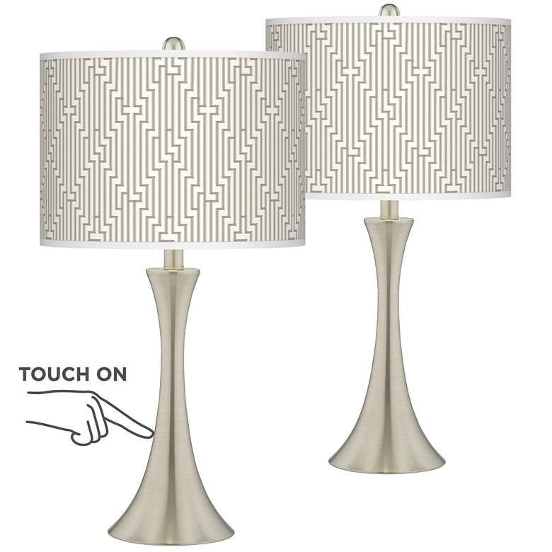 Image 1 Diamond Maze Trish Brushed Nickel Touch Table Lamps Set of 2