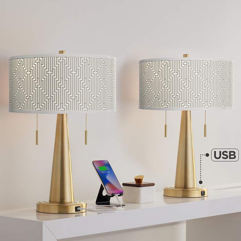 Image 1 Diamond Maze Vicki Gold USB Table Lamps Set of 2