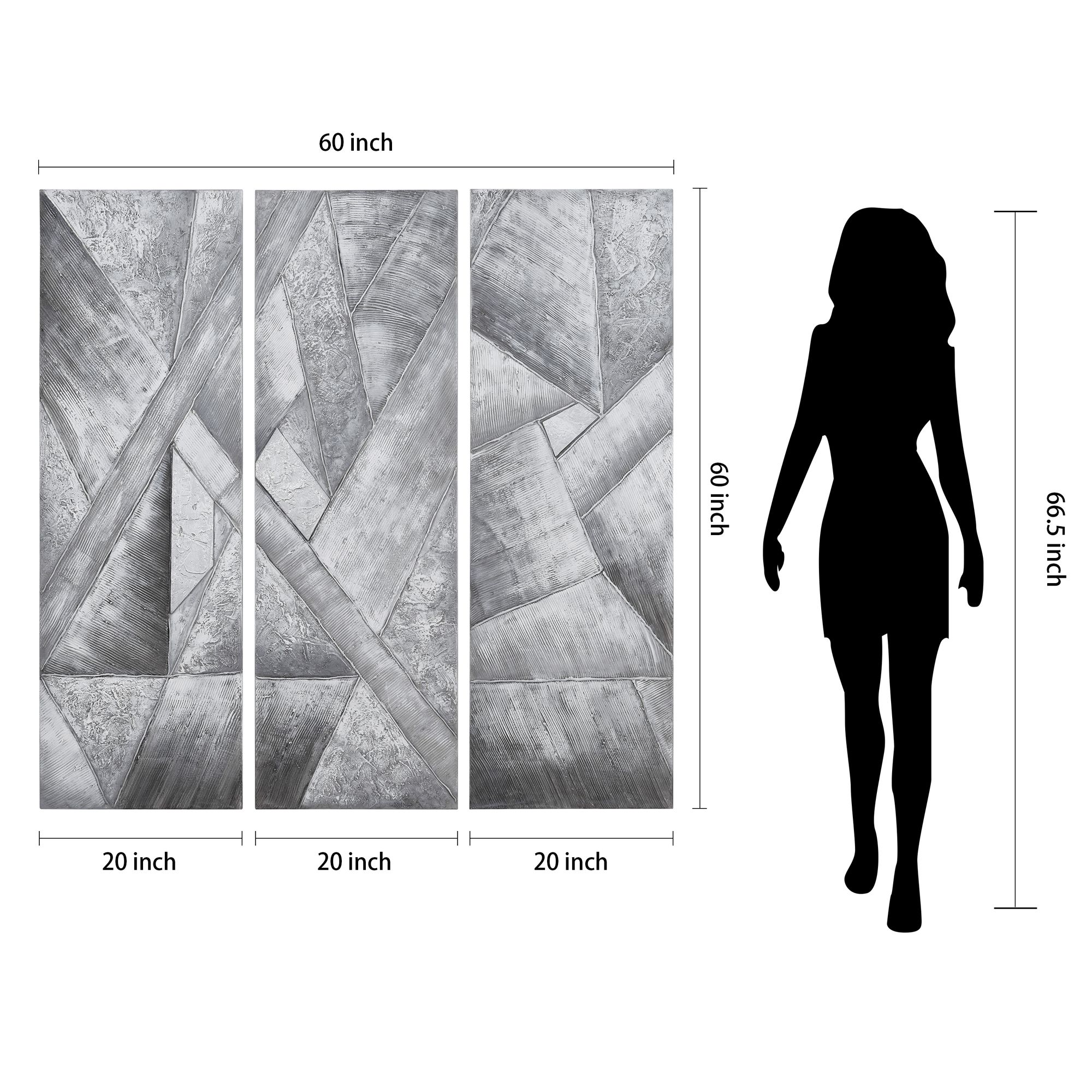 Diamonds 60"H Textured Metallic 3-Piece Canvas Wall Art Set in scene