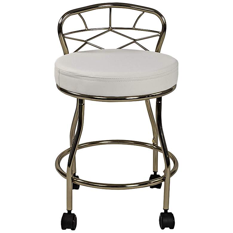 Image 1 Diana 16" Wide White Leatherette Vanity Stool