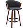 Diana 25 3/4" Walnut Black Faux Leather Swivel Counter Stool