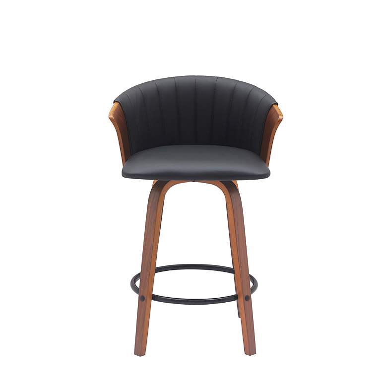 Image 3 Diana 25 3/4" Walnut Black Faux Leather Swivel Counter Stool more views