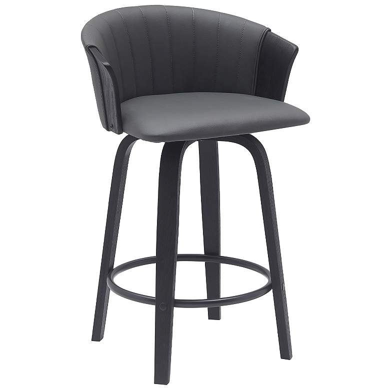 Image 1 Diana 26 in. Swivel Barstool in Black Wood and Grey Faux Leather