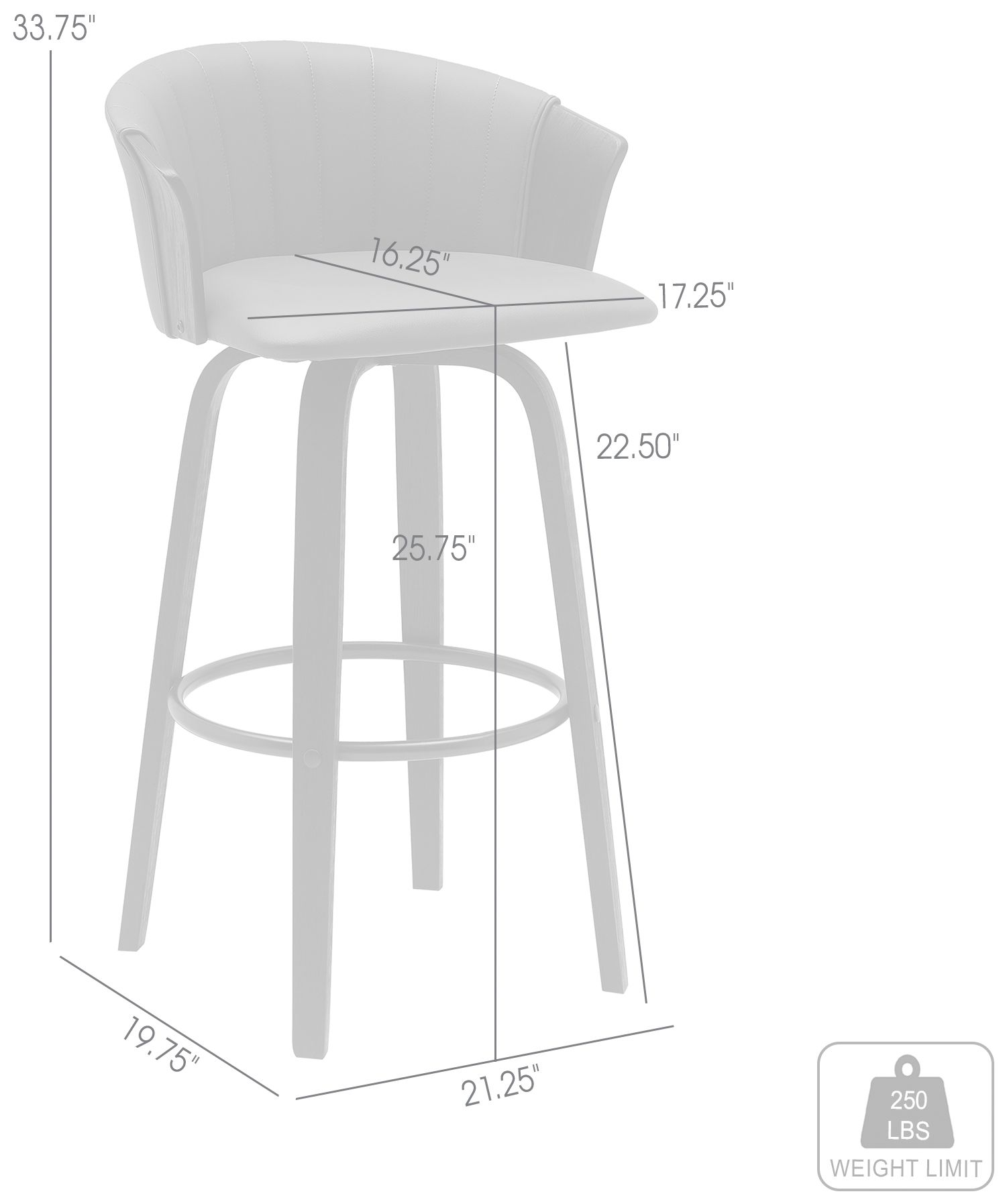 Diana 26 in. Swivel Barstool in Black Wood and Grey Faux Leather