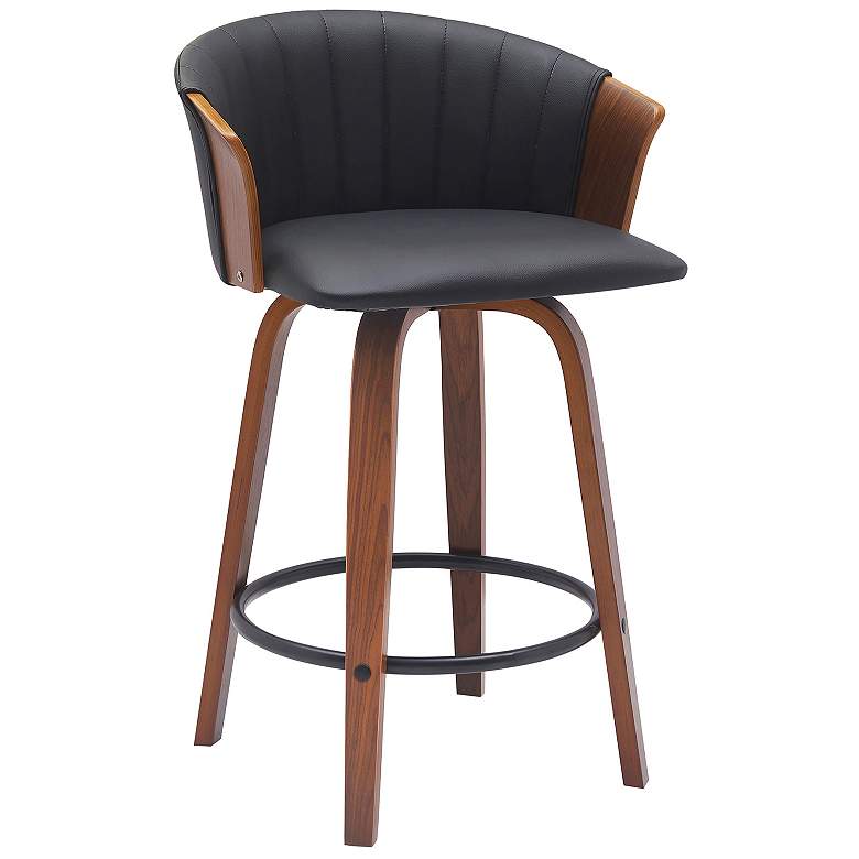 Image 1 Diana 26 in. Swivel Barstool in Walnut Wood and Black Faux Leather