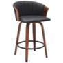 Diana 26 in. Swivel Barstool in Walnut Wood and Black Faux Leather